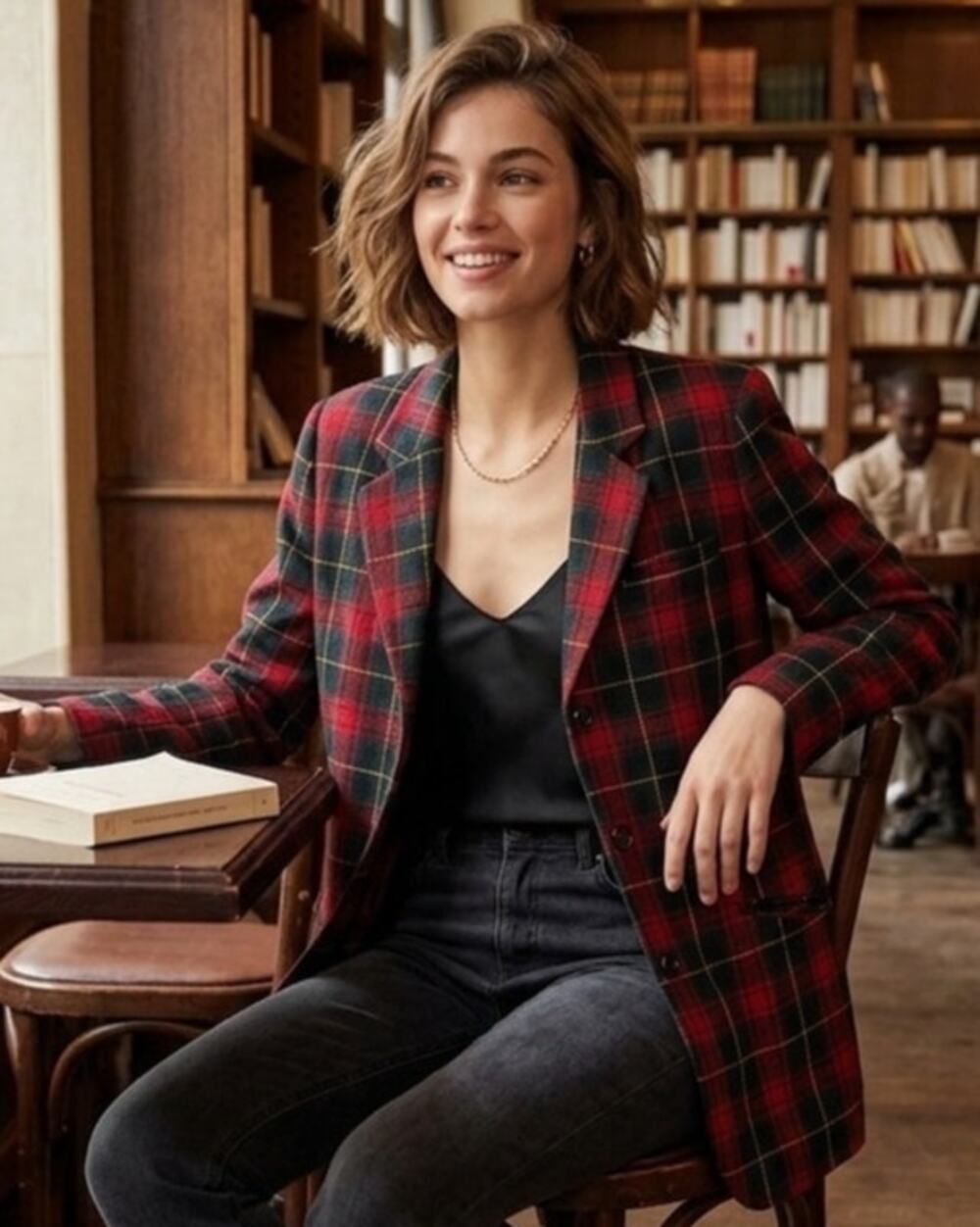 Vintage 90's White Stag Tartan Plaid Wool Blazer